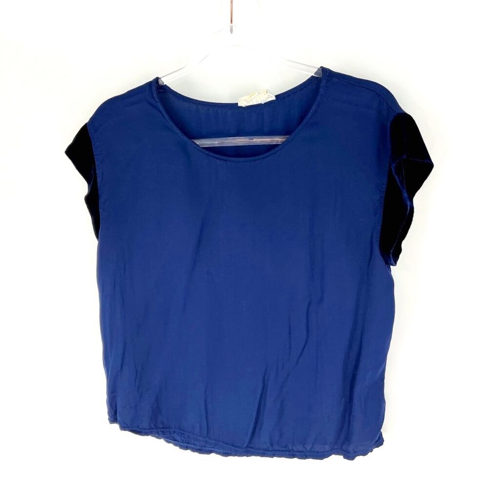 Nation Ltd Dera Cap Sleeve Satin T-Shirt with Velvet Trim Maritime Blue 6